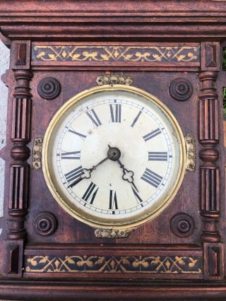 100,  Year old VINTAGE ANTIQUE WALL CLOCK W PENDULUM AND CHIME 8