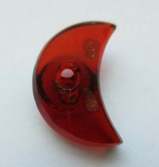Magnificent Rare Antique Vtg Ruby Red & Goldstone Glass Whistle Button Moon (q)