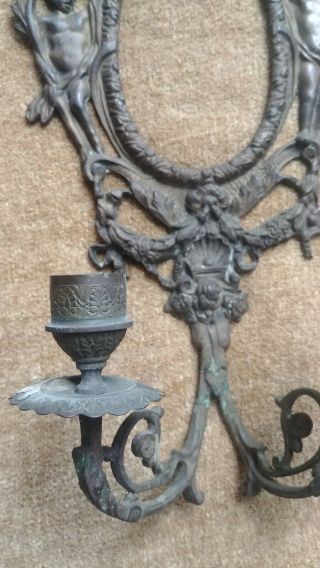 Antique Vintage Solid Brass Candle Wall Sconce Frame with Cherubs 3