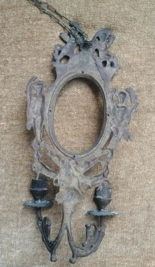 Antique Vintage Solid Brass Candle Wall Sconce Frame with Cherubs 5