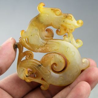2.  8  China Old Jade Chinese Hand - Carved Dragon Phoenix Jade Pendant 2062