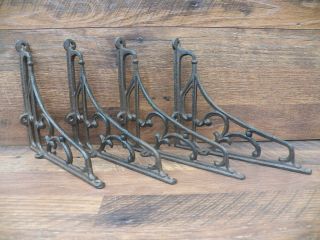 Set Of 4 Rustc Cast Iron Shelf Brackets Antique - Style Classic 8 " X 7 "