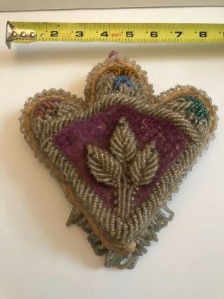 Antique,  Victorian Beaded Pin Cushion,  Leaf Design,  Colorful,  8”