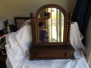 Antique Walnut Dresser Vanity Shaving Swivel Mirror Wood 1 Drawer