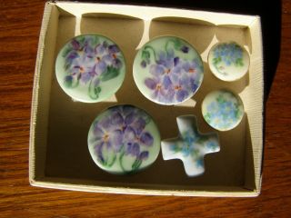 Antique Vintage Buttons Ceramic Porcelain China Studs Hand Painted Early