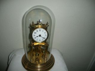 Early,  Kieninger & Obergfell Anniversary Clock In Glass Dome,  Serial 1520.  Vgc