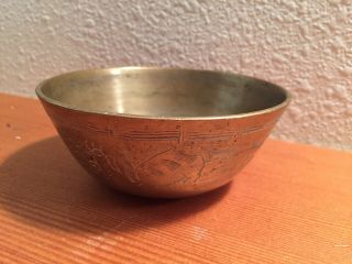 Antique Chinese Brass Singing Bowl Hand Etched
