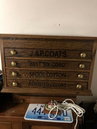 J&p Coats Wooden Four Drawer Spool Cabinet Chest Box