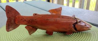 Hand Carved Wood Fish Spearing Decoy,  One - Of - A - Kind,  Brown Trout,  Tom Hafner
