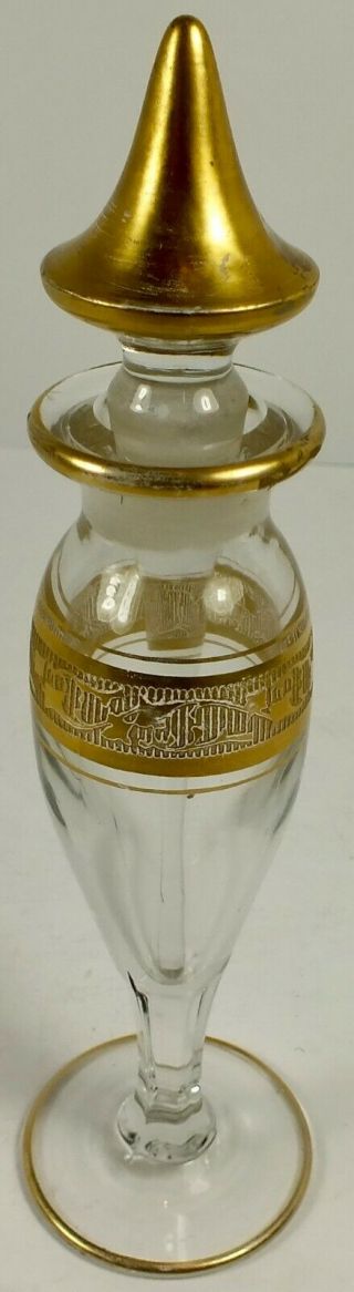 Antique Elegant Heisey Glass Perfume Bottle W/ Applicator & Gold Decoration