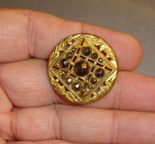 Antique Brass Button With Cut Steels 1 "