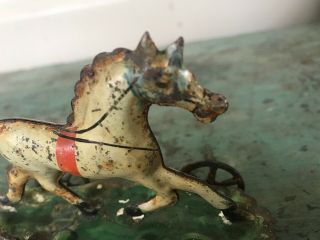 Antique 1800’s Tin Horse Pull Toy on Wheels Paint 6