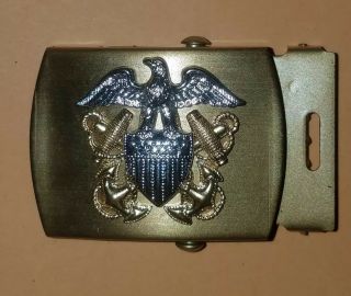 Us Navy Officers Belt Buckle Gold With Gold/silver Emblem