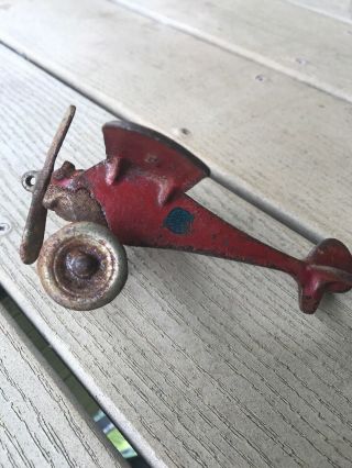 Antique Cast Iron Toy Airplane Arcade Monocoupe Red Plane Aviation 354