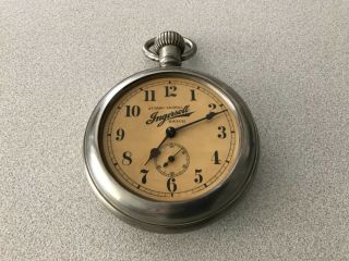 Estate Rare Vintage Unusual 7” Jumbo Model Ingersoll Pocket Watch Clock Running