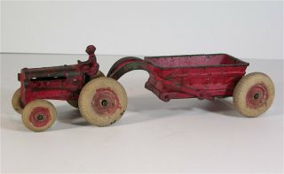 1930s Cast Iron Allis - Chalmers Farm Tractor & Earth Mover Trailer Toy By Arcade