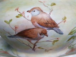 VINTAGE BAVARIA HAND PAINTED BIRDS AND DOGWOOD ROSES SOUP TUREEN W/LADLE SIGNED 2