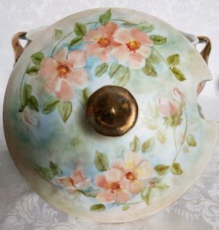 VINTAGE BAVARIA HAND PAINTED BIRDS AND DOGWOOD ROSES SOUP TUREEN W/LADLE SIGNED 4