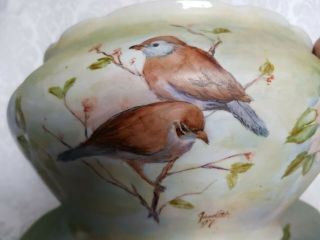 VINTAGE BAVARIA HAND PAINTED BIRDS AND DOGWOOD ROSES SOUP TUREEN W/LADLE SIGNED 8