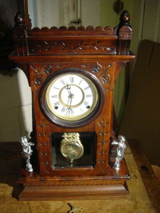 Wonderful Very Rare Antique 1874 F.  Kroeber Walnut " Hartford " Statue Shelf Clock