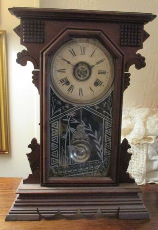 Antique Vintage Ansonia 8 Day Walnut Clock Circa 1870 W/ Key U.  S.  A.