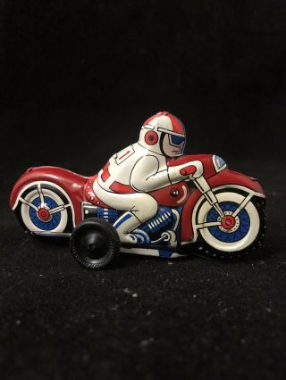 Vintage Tin Toy Friction Motorcycle,  Made In Japan,  Pressed Tin,  Hallow