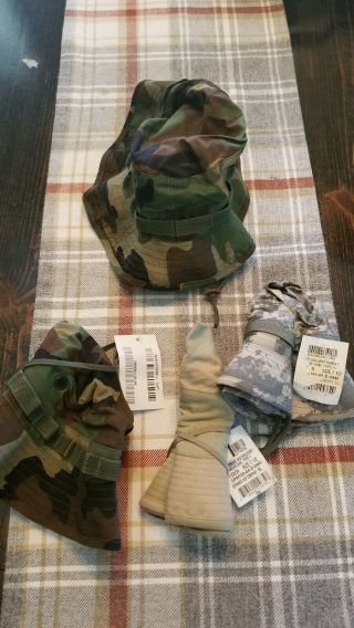 4 Navy Issued Boonie Hats Sun Woodland/dcu/acu Camo Type - Iii 7 1/2