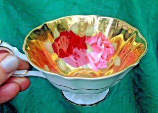 VINTAGE QUEEN ANN GOLD TEA CUP & SAUCER RED & PINK ROSES BONE CHINA ENGLAND 4