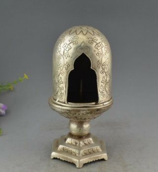 China Old Cooper - Plating Silver Hand - Made Pagoda Statue Candlestick E01