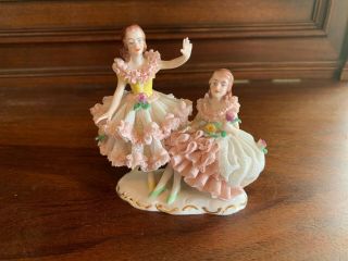Dresden Lace Figurine / Germany / 2 Girls /
