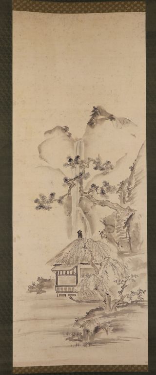 Japanese Hanging Scroll Art Painting Sansui Landscape Asian Antique E8151