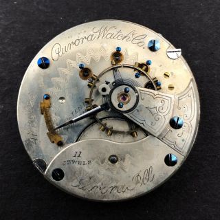 1880s Aurora 16s 11j Antique Pocket Watch Movement 40726 Parts/Repair OF 2