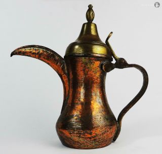 Antique Islamic Arabic Tinned Copper Coffee Pot / Dallah 10 1/2 Inches Tall