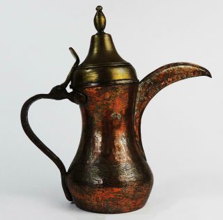 Antique ISLAMIC ARABIC TINNED COPPER COFFEE POT / DALLAH 10 1/2 Inches Tall 2