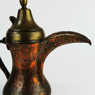 Antique ISLAMIC ARABIC TINNED COPPER COFFEE POT / DALLAH 10 1/2 Inches Tall 3