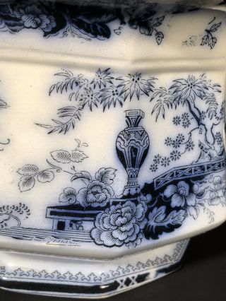 Antique FLOW BLUE Ironstone Chamber Pot W.  Adams & Sons “Jeddo” 3