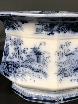 Antique FLOW BLUE Ironstone Chamber Pot W.  Adams & Sons “Jeddo” 7