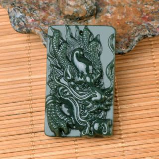 Chinese Natural Jade Hand - Carved Green Dragon Lucky Pendant Necklace