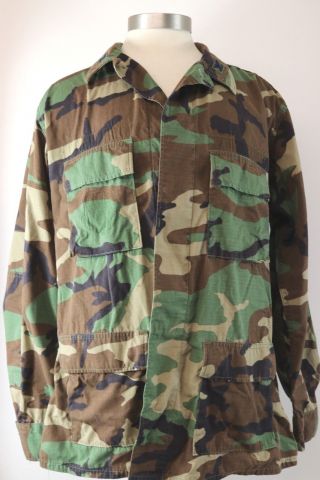 Vintage Us Army Bdu Uniform Shirt Jacket Ripstop Woodland Camo Sz Large Long