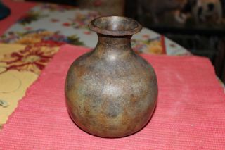 Antique Asian Middle Eastern Metal Bulbous Vase Pitcher Vessel - Copper Bronze