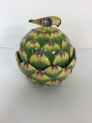 Chelsea House Decorative Urn Lid Bird Cactus Pot Collectible Porcelain