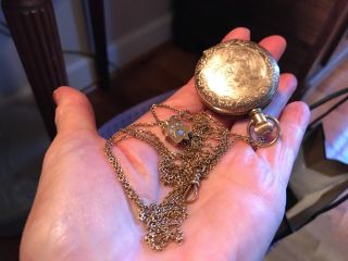 Trenton Gold Fill Hunter Case Parts/Restoration Pocket Watch & 26” GF chain fob 5