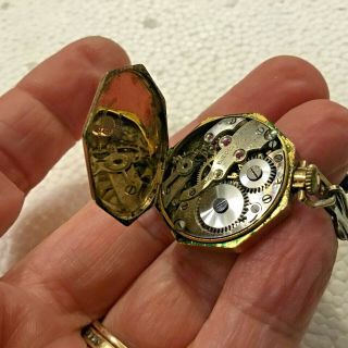 Antique Bulova Ladies Pocket Watch with Sterling Fleur de Lis Pin - Gold Filled 6
