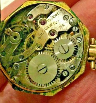 Antique Bulova Ladies Pocket Watch with Sterling Fleur de Lis Pin - Gold Filled 7