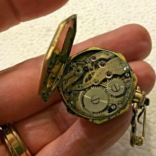 Antique Bulova Ladies Pocket Watch with Sterling Fleur de Lis Pin - Gold Filled 8