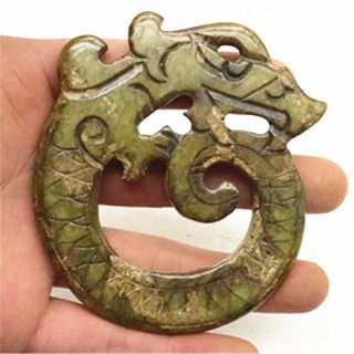 Chinese Hongshan Culture Jade Handcarved Exquisite Dragon Statue Pendant G94