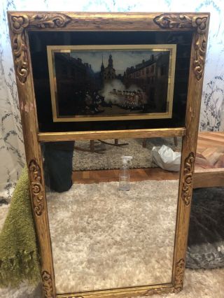 Antique Federal Wall Mirror With Reverse Painting Historic Boston Massacre Scene