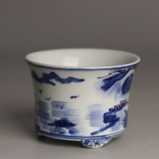China antique Porcelain Qing guangxu blue white red painting flower Flowerpot 2
