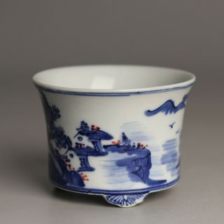 China antique Porcelain Qing guangxu blue white red painting flower Flowerpot 3