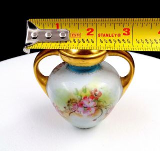 FRENCH PORCELAIN BLUE & PINK ENAMEL FLORAL GOLD DOUBLE HANDLE 3 